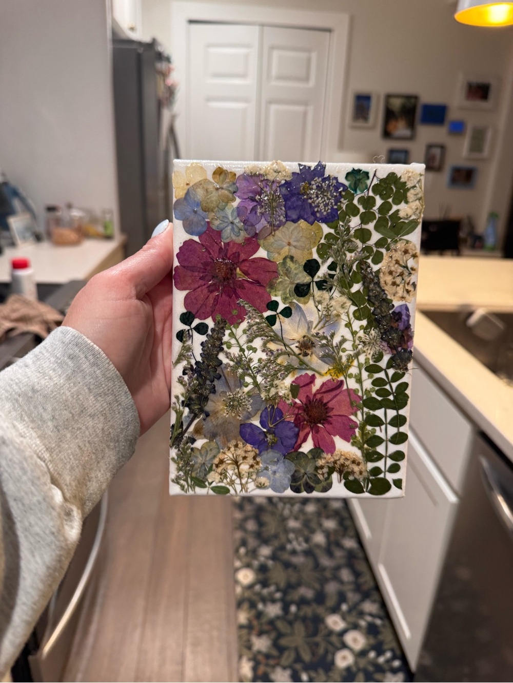 Pressed Floral Art Canvas - Pink & Purple Botanical Wall Accent